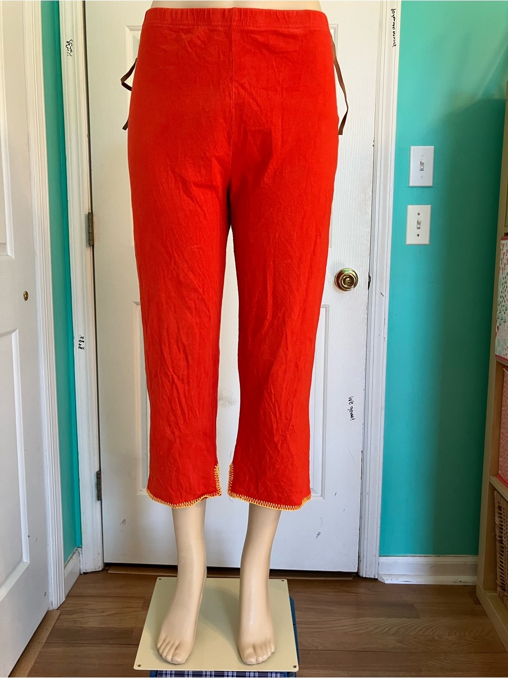 Orange Cropped Linen Blend Pants
